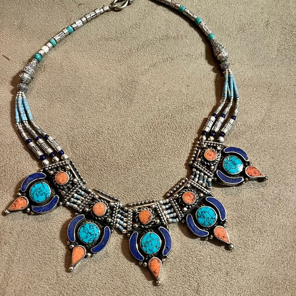 Tibetan choker with turquoise, lapis lazuli, coral, and more on choice. - Picture 3 of 14